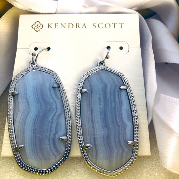 NWT Kendra Scott RARE & Retired Danielle Earrings Blue Lace Agate & Silver W😍W - Picture 4 of 12